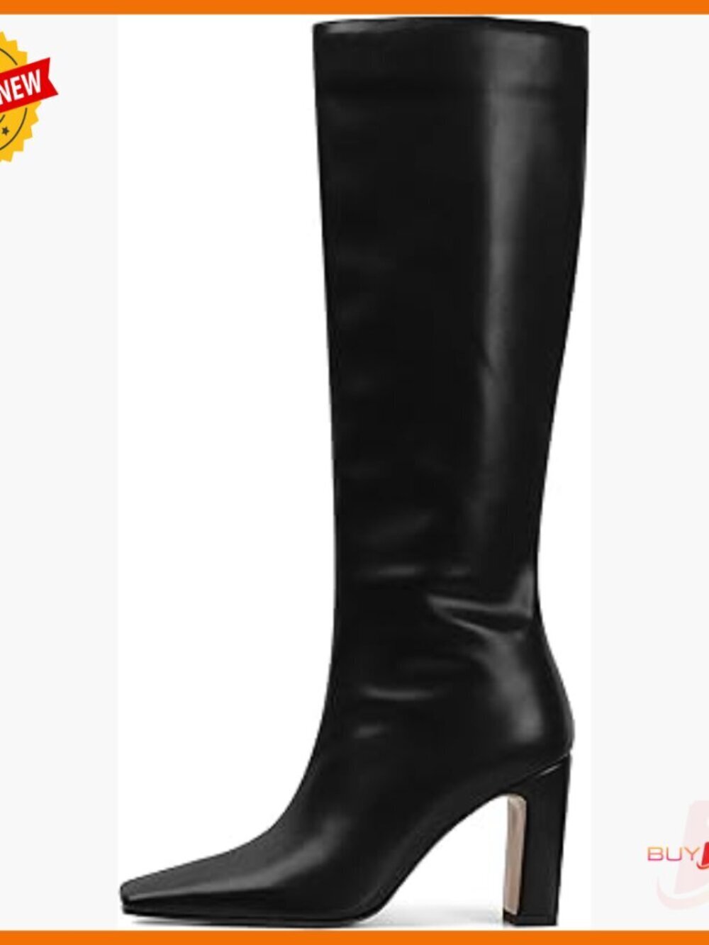 Knee High Boots Square Toe Chunky Heel Side Zipper Elastic Tall Dress Boots